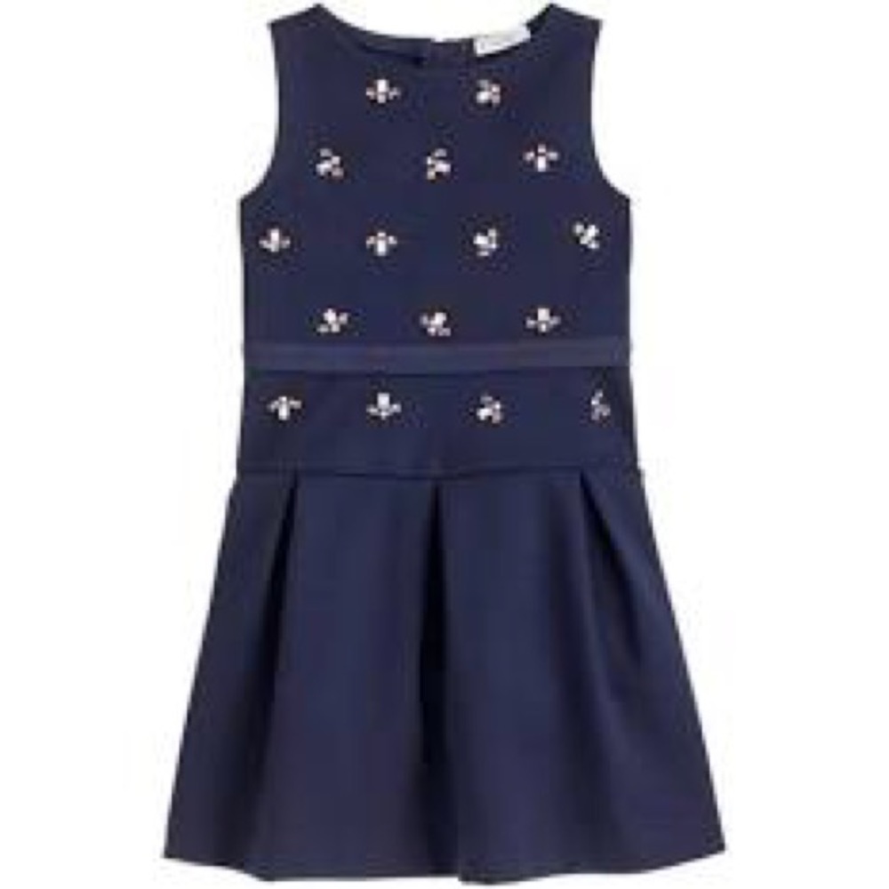 Crewcuts Navy Sleeveless Jeweled Bumblebee Ponte Knit Girls Dress - Size 5